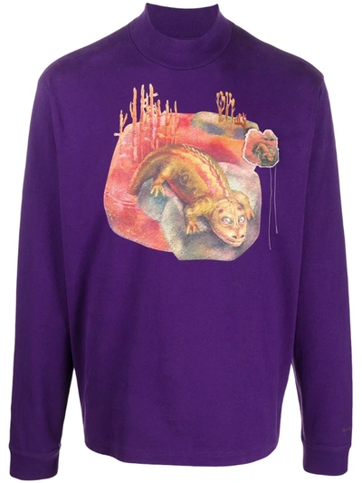 Acne Studios Long Sleeved Dinosaur Print T-shirt Deep Purple