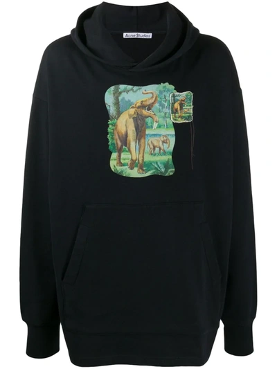 Acne Studios Elephant Graphic Cotton Hooded Sweatshirt In Black