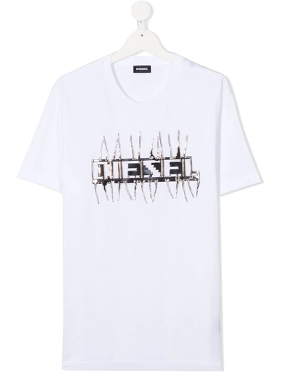 Diesel Teen Logo Print T-shirt In White