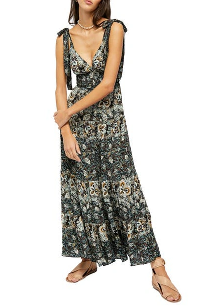 Free People Let's Smock About It Printed Maxi Dress In Black In Black Combo