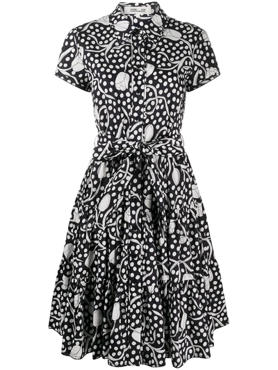 Diane Von Furstenberg Zaria Belted Tiered Printed Cotton-poplin Shirt Dress In Navy