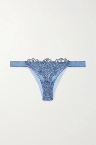 Id Sarrieri Embroidered Tulle And Satin Thong In Blue