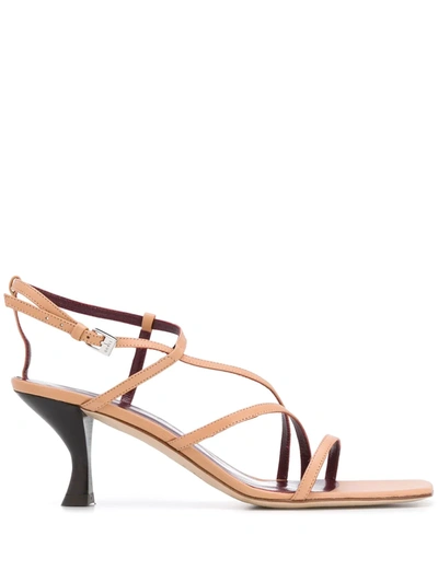 Staud Square Front Heeled Sandals In Nude