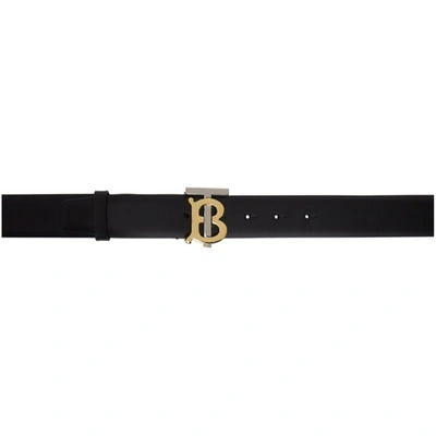 Burberry Tb Logo Plaque Leather Belt In Black A1189