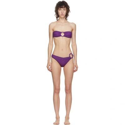 Oseree Purple Lurex Strapless Ring Bikini