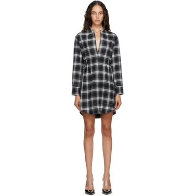 Off-white Black And Green Check Stand Collar Shirt Dress In Black/green