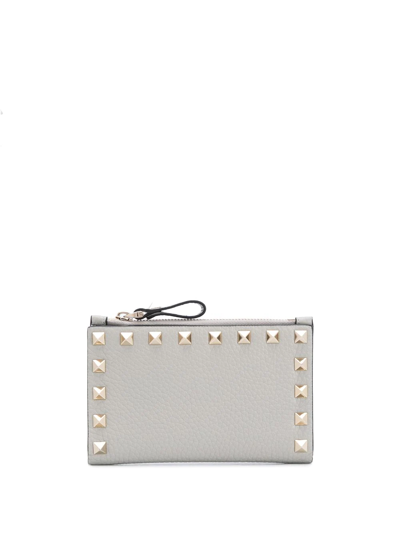 Valentino Garavani Rockstud Leather Bi-fold Wallet In Grey