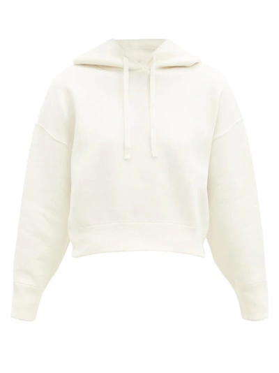 Valentino Wool Blend Hooded Crop Sweatshirt In Cream Color