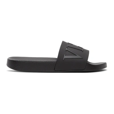 VALENTINO GARAVANI Patent Rubber Mens Rockstud VLogo Slide Sandals 41 Black  1017654