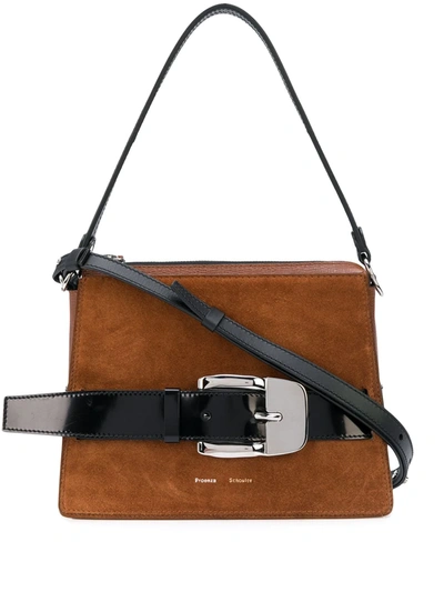 Proenza Schouler Buckle Large Leather-trimmed Suede Shoulder Bag In Brown