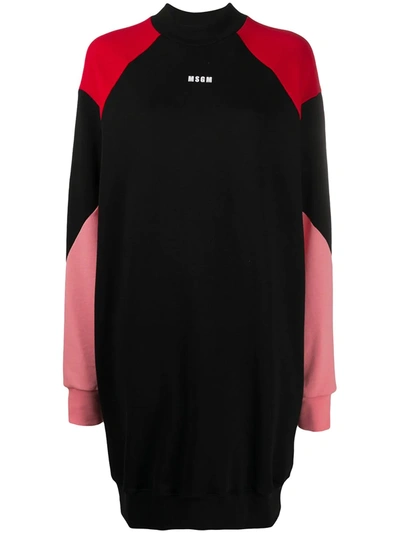 Msgm Logo-print Colour-block Sweater-dress In Black