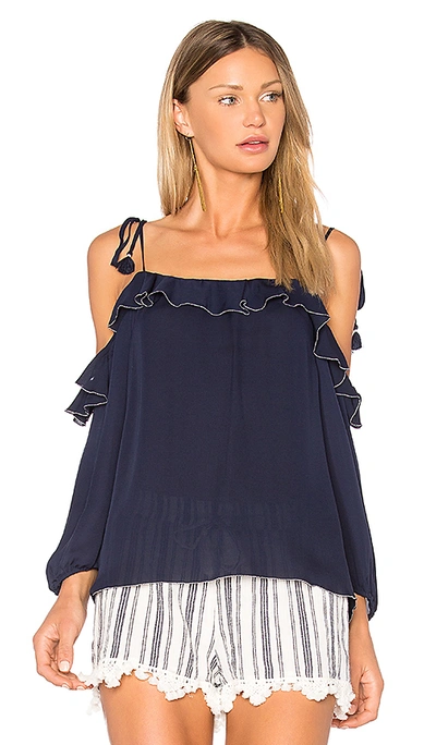 Joie Woman Eukene Cold-shoulder Ruffled Silk Crepe De Chine Top Navy In Dark Navy Porcelain