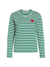 Comme Des Garçons Play Striped Red Heart Long-sleeve Shirt In Green