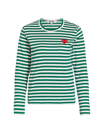 Comme Des Garçons Play Striped Red Heart Long-sleeve Shirt In Green White