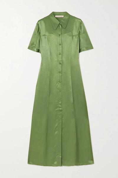 Alexa Chung Hammered-satin Midi Shirt Dress In Green