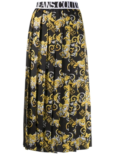 Versace Jeans Couture Pleated Skirt With Baroque Print In Black