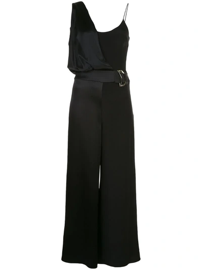 Cushnie Belted Crepe And Charmeuse Jumpsuit In Black