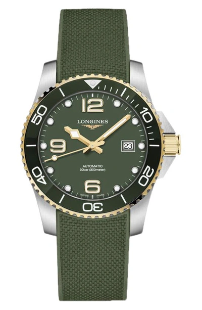Longines L37813069 Hydroconquest Stainless Steel And Rubber Automatic Watch In Green