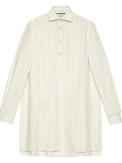 Gucci Men's Oversized Pinstripe Long-sleeve Sport Shirt In White