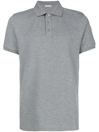 Moncler Logo Patch Polo Shirt In Grey