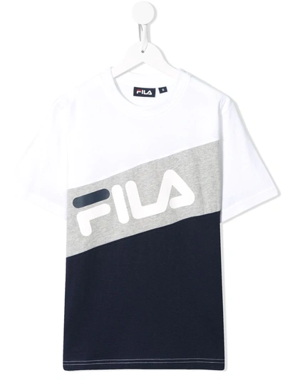 Fila Kids' Diagonal Logo Print T-shirt In White