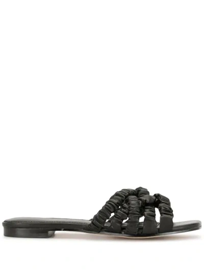 Mara & Mine Ruched Strap Slides In Black