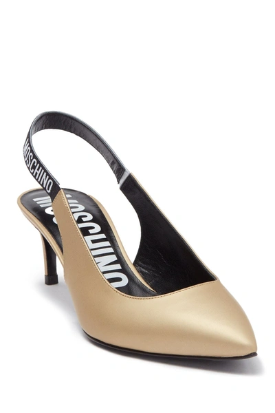 Moschino Slingback Leather Kitten Heel Pump In Lokks Gold