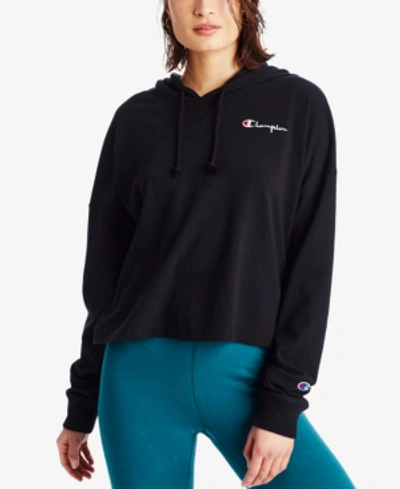 Champion Women's Cotton Logo Cropped Hoodie In Black