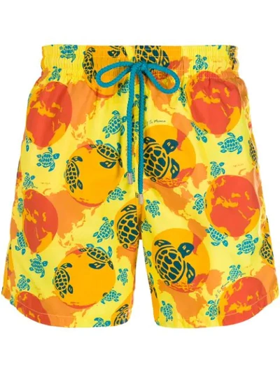 Vilebrequin Moorea Mid-length Printed Swim Shorts In Yellow