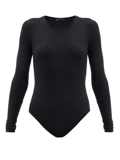 Atm Anthony Thomas Melillo Micromodal Ribbed Long Sleeve Crewneck Bodysuit - L In Black