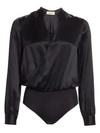 L Agence L'agence Marcella Surplice Silk Bodysuit In Black
