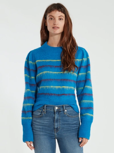 Tanya Taylor Sabela Mock Neck Stripe Alpaca Knit Sweater - L - Also In: Xs, M, S In Blue