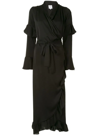 Misa Ruffle Wrap Midi Dress In Black