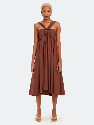Tela Casper Halter Midi Dress In Brown