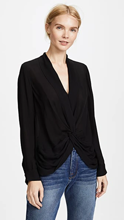 L Agence Mariposa Silk Crossover Blouse In Black