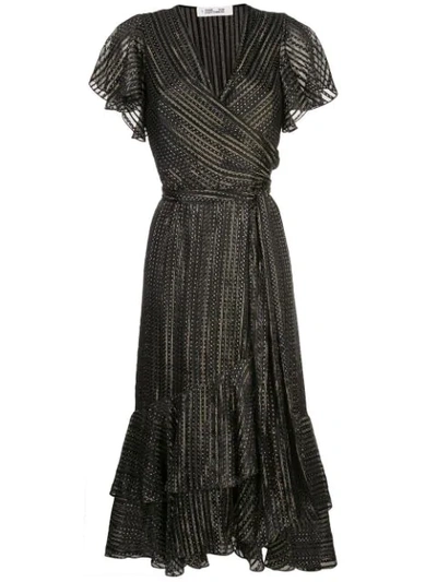 Diane Von Furstenberg Donnie Silk Metallic Faux-wrap Dress In Black