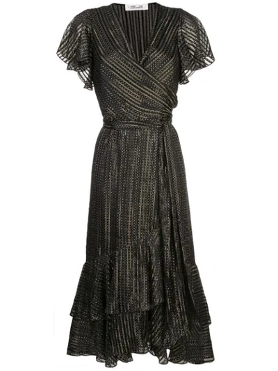 Diane Von Furstenberg Donnie Silk Metallic Faux-wrap Dress In Black |  ModeSens