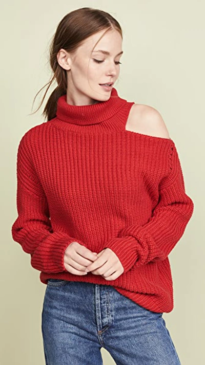 Astr Sepulveda Cold Shoulder Turtleneck Sweater - M In Red