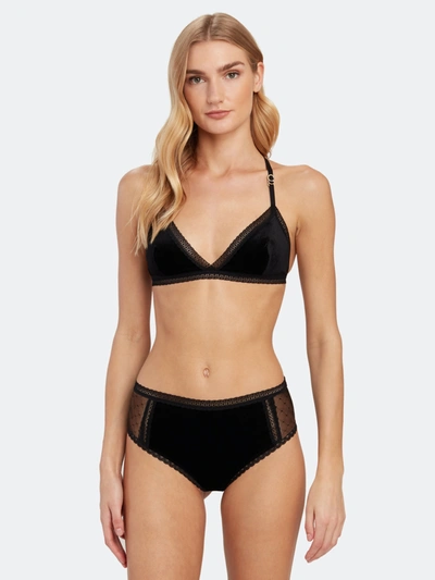 Stella Mccartney Ally Indulging Lace-trimmed Velvet Soft-cup Triangle Bra In Black