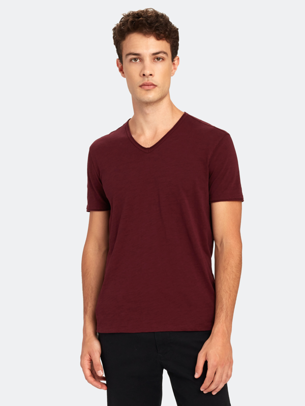 John Varvatos Men's Miles Slub V-Neck T-Shirt - Raw Edge Short