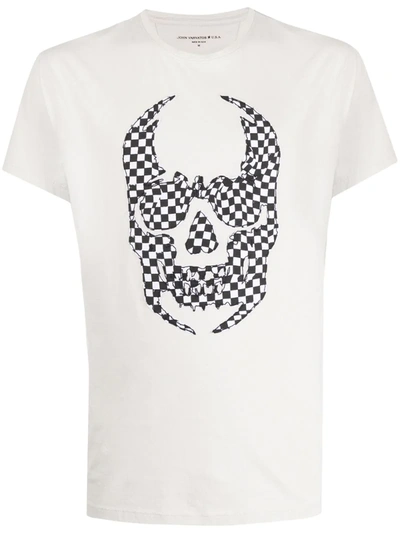 John Varvatos Checker Skull Applique T-shirt In White