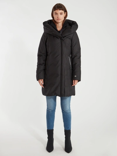 Soia & Kyo Rooney Hooded Mixed Media Coat In Black