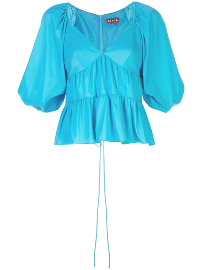 Staud Lucy Blouson-sleeve Tiered Top In Blue-med