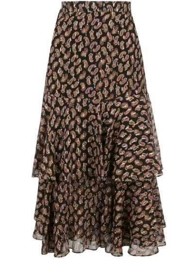 Diane Von Furstenberg Meg Silk Metallic Tiered Midi Skirt - L In Multicolor
