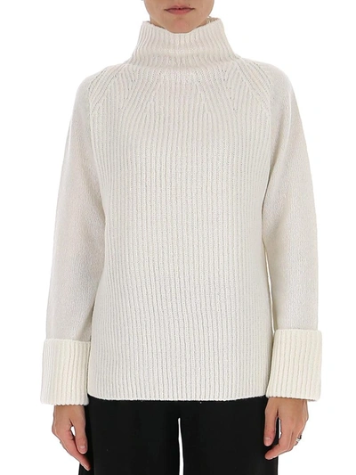 Vince Textured Wool-cashmere Funnel-neck Sweater In White