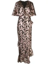 Saloni Rose Ruffled Silk Jacquard Midi Dress