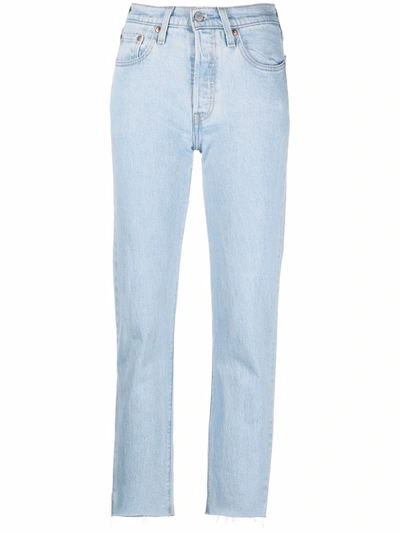 Levi's 501 Cropped Straight-leg High-rise Stretch-denim Jeans In Blue