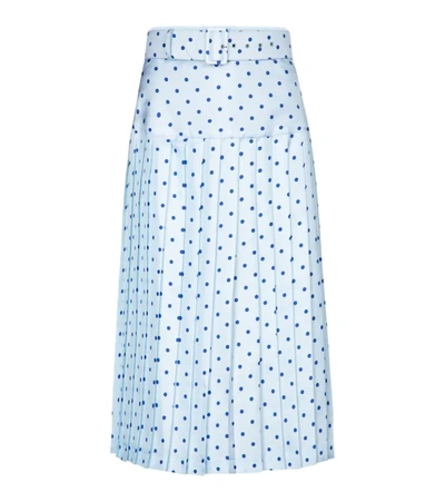 Rodarte Women's Belted Pleated Polka-dot Silk Midi Skirt In Blue