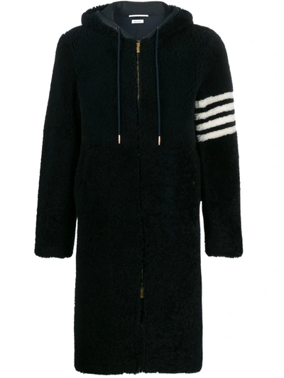 Thom Browne Shearling 4-bar Zip-up Swim Parka In Blue