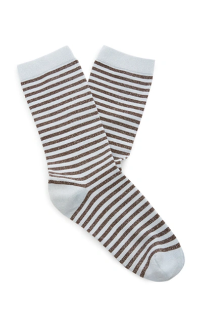 Ganni Stripped Knitted-lurex Blend Socks In Stripe